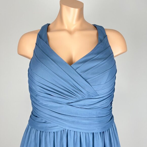 Davids Bridal Womens Plus W11480 Mesh Short Bridesmaid Dress Steel Blue size 20 - Picture 2 of 13